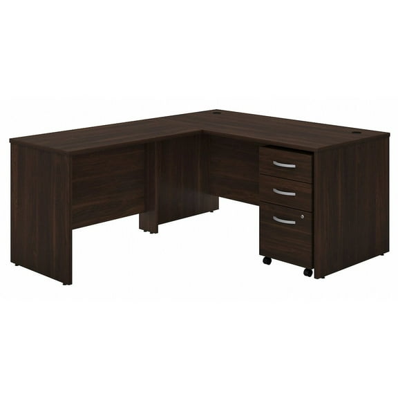 Studio C 60W x 30D L Shaped Desk with Drawers in Black Walnut - Engineered Wood