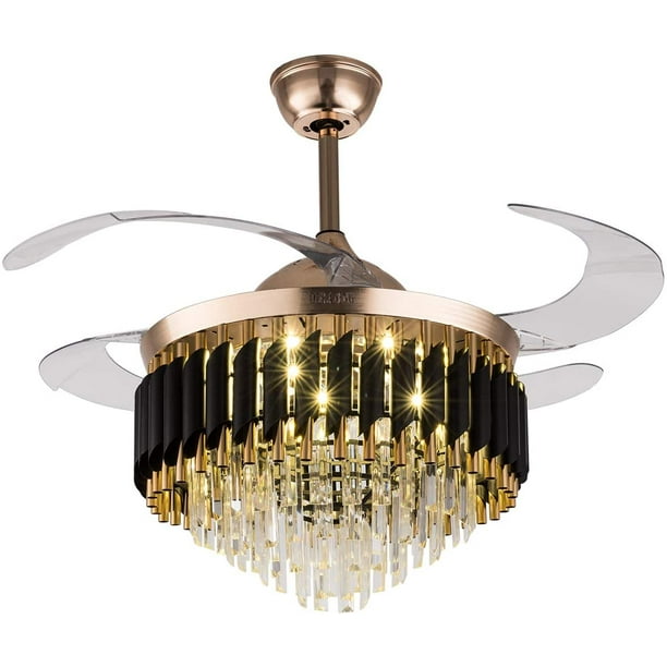 Tfcfl 42 Led Crystal Ceiling Fan Light Remote Retractable Fandelier Chandelier Blade Com Tfcfl 42 Led Crystal Ceiling Fan Light, Chandelier Fan Combo Gold