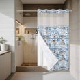 thumbnail image 4 of Summer Marine Creature No Hook Shower Curtain with Snap in Liner, Waterproof Fabric Shower Curtains, Ocean Starfish Coral Conch Blue Stripe Shower Curtain Set Top See Through for Bathroom 54"x78", 4 of 8