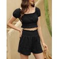 thumbnail image 6 of Women's Two Piece Outfits Elastic High Waisted Shorts Off Shoulder Ruffle Crop Top Casual Short Pant Sets, 6 of 9