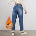thumbnail image 7 of Rotm Fleece-Lined Jeans Women's Fleece Lined Jeans Women Straight Leg Winter Fleece Lined Pants High Waist Lined Jeans Heated Wide Leg Jeans Blue,L, 7 of 7