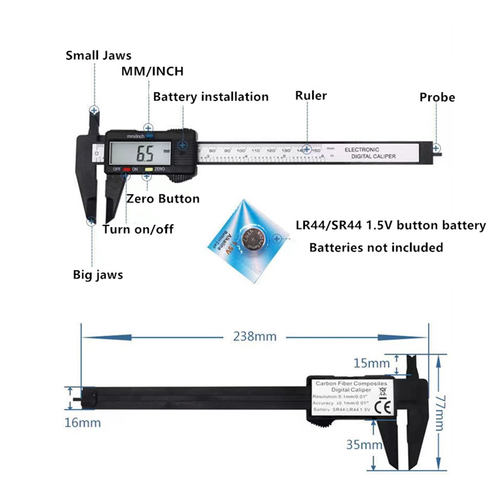 Electronic Gauge Micrometer 100mm Ruler Digital 150mm Caliper Digital Measuring Vernier Caliper Fiber Tool Dial Carbon ,Complete Kit