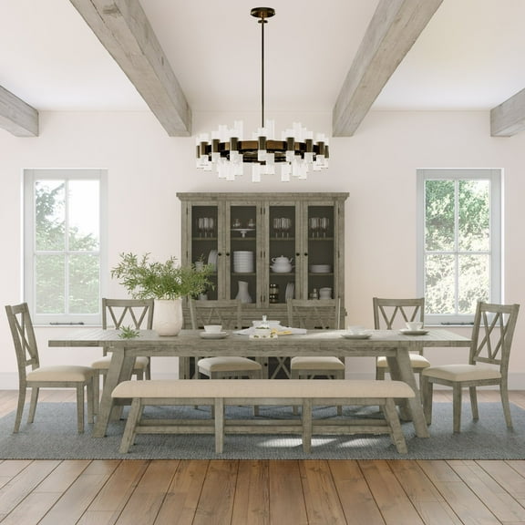 Jofran Telluride Rustic Distressed Solid Wood 127" Trestle Dining Table with Extension Leaves