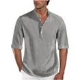 thumbnail image 6 of Mens Polo Shirts Casual Solid Color 3/4 Sleeve Button Stand Collar Tops Comfortable Streetwear Loose Mens T Shirts Grey XL, 6 of 9