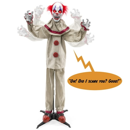 Best Choice Products Scary Harry the Motion Activated Animatronic Killer Clown, Halloween Prop w/ Pre-Recorded Lines, Red Light Up Eyes, Moving Arms & Head