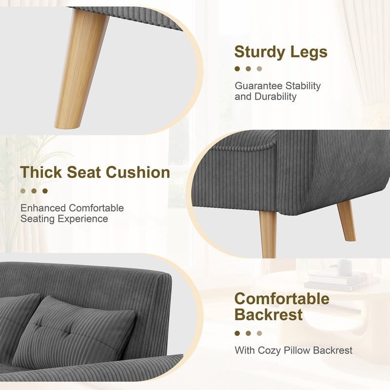 Walsunny Small Modern Loveseat Sofa, Upholstered Fabric Love Seat with Linen Cushions, Compact and Stylish for Small Spaces, Living Room, Bedroom, Office,Dark Gray