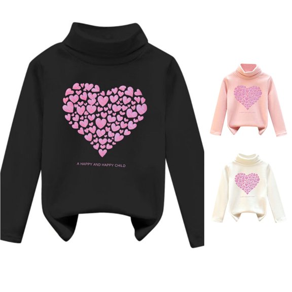 Toddler Girls Summer Casual Tops Long Sleeve T Shirts High Collar 3D Heart Print Unisex Pullover Sweatshirt Size 18-24 Months ,Black