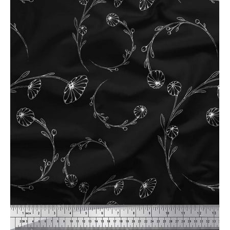 Soimoi Black Poly Georgette Fabric Artistic Floral Printed Fabric 1 Yard 52 Inch Wide