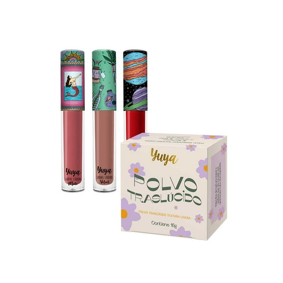 Polvo translúcido Yuya 16g 3 Labiales Líquidos Sirena Mi Amor Te quiero 3g c u