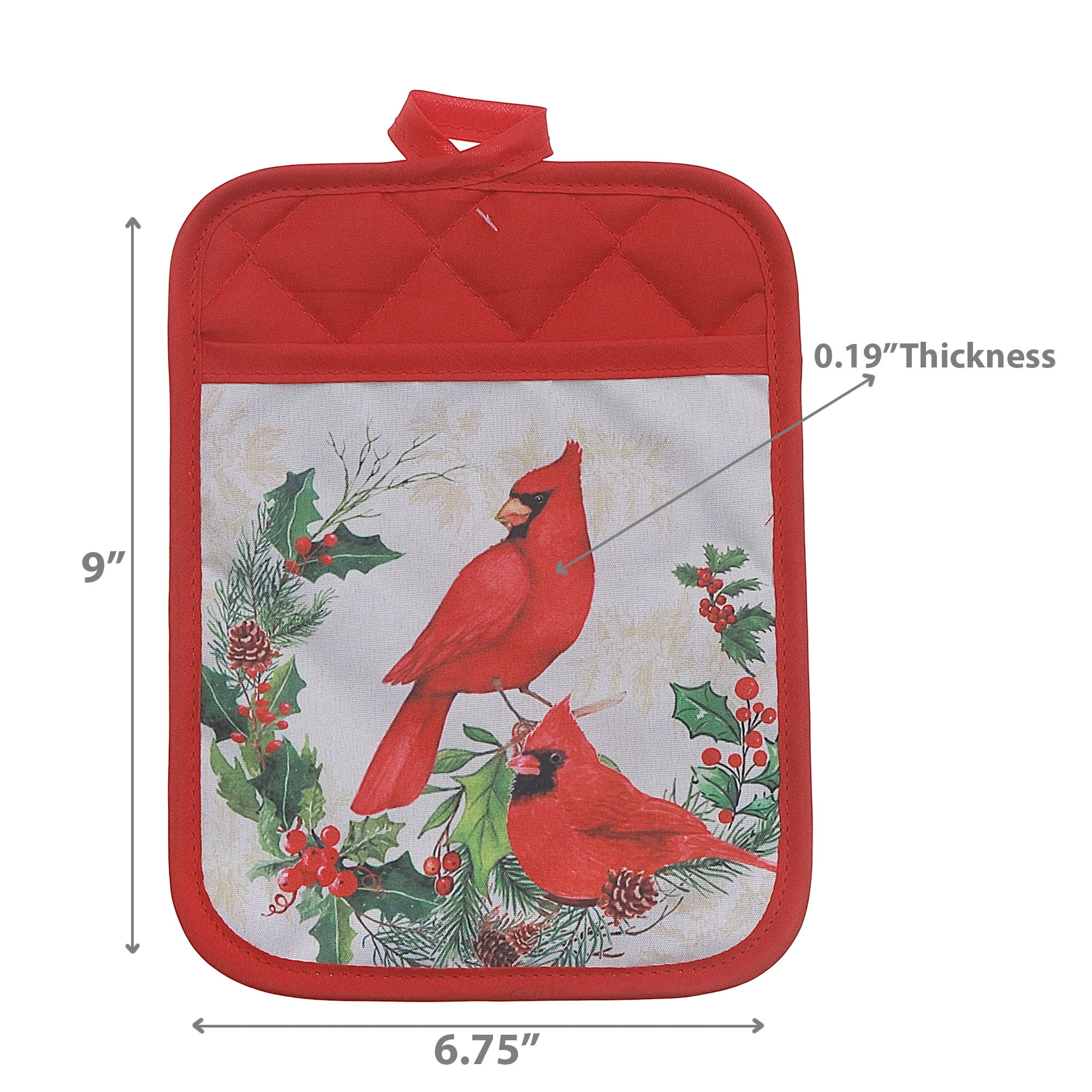 Pot Holder With Pocket (Cardinals Perched On Wreath) - Set of 6
