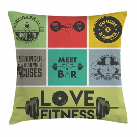 Fitness Throw Pillow Cushion Cover Various Motivational Quotes In