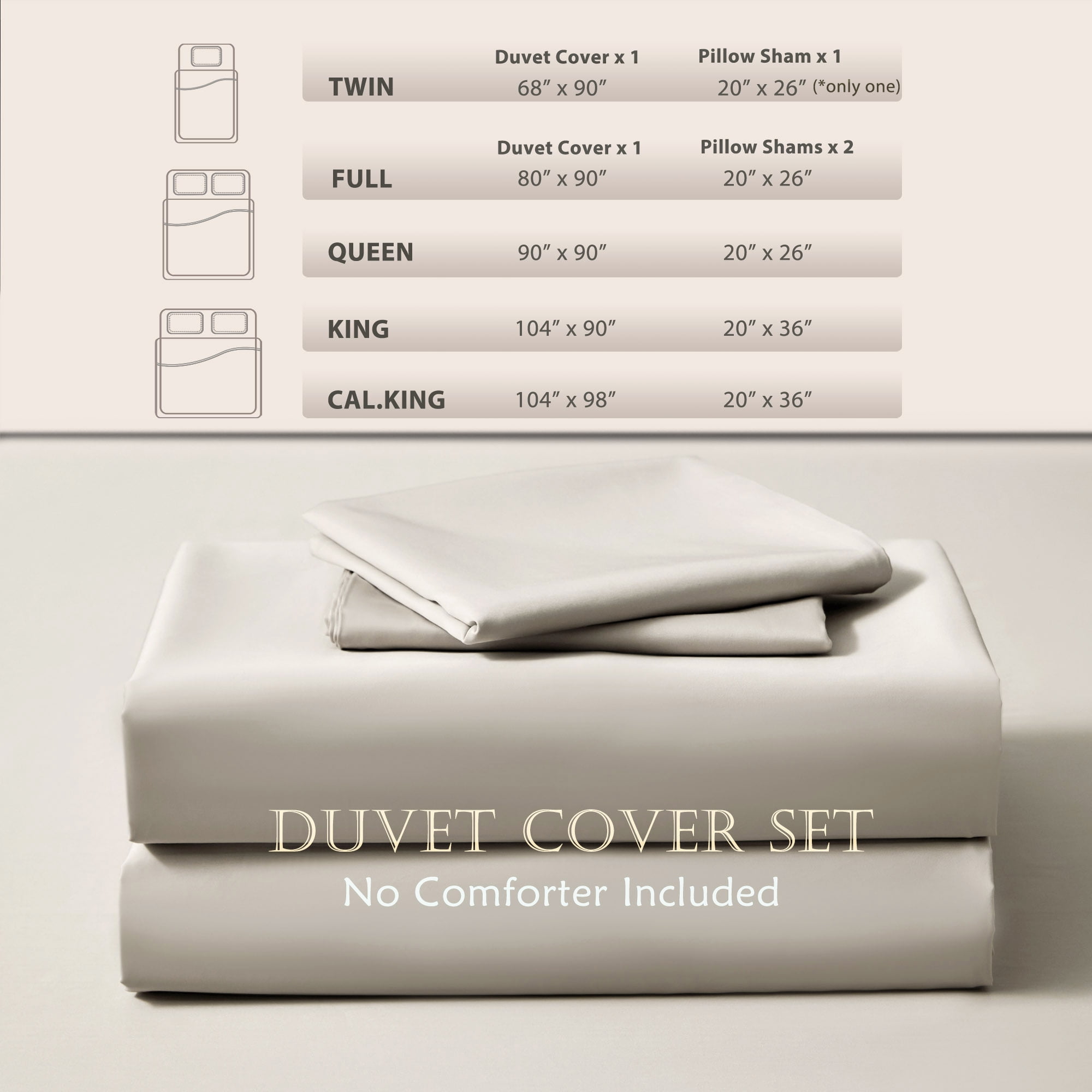 PURE ERA 800 Thread Count Long Staple Cotton Duvet Cover Set Sateen Silky Soft Luxurious Smooth Beige King