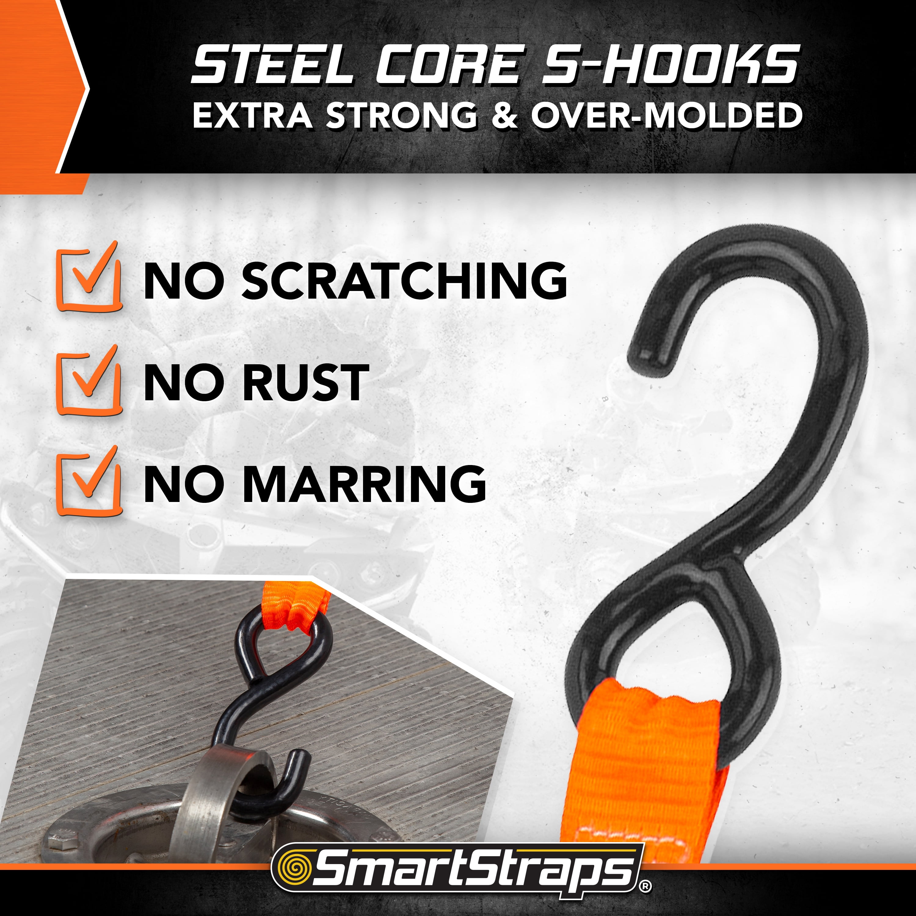 SmartStraps 1-1/4 in. x 20 ft. Orange CarbonX Ultra Long Heavy Duty Ratchet Tie Down Straps, 1,000 lb. Safe Work Load - 4 pack