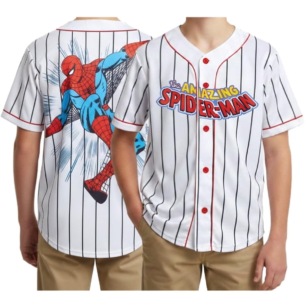 Jersey de béisbol Marvel Spider-Man para niños, tallas 10-12, blanco