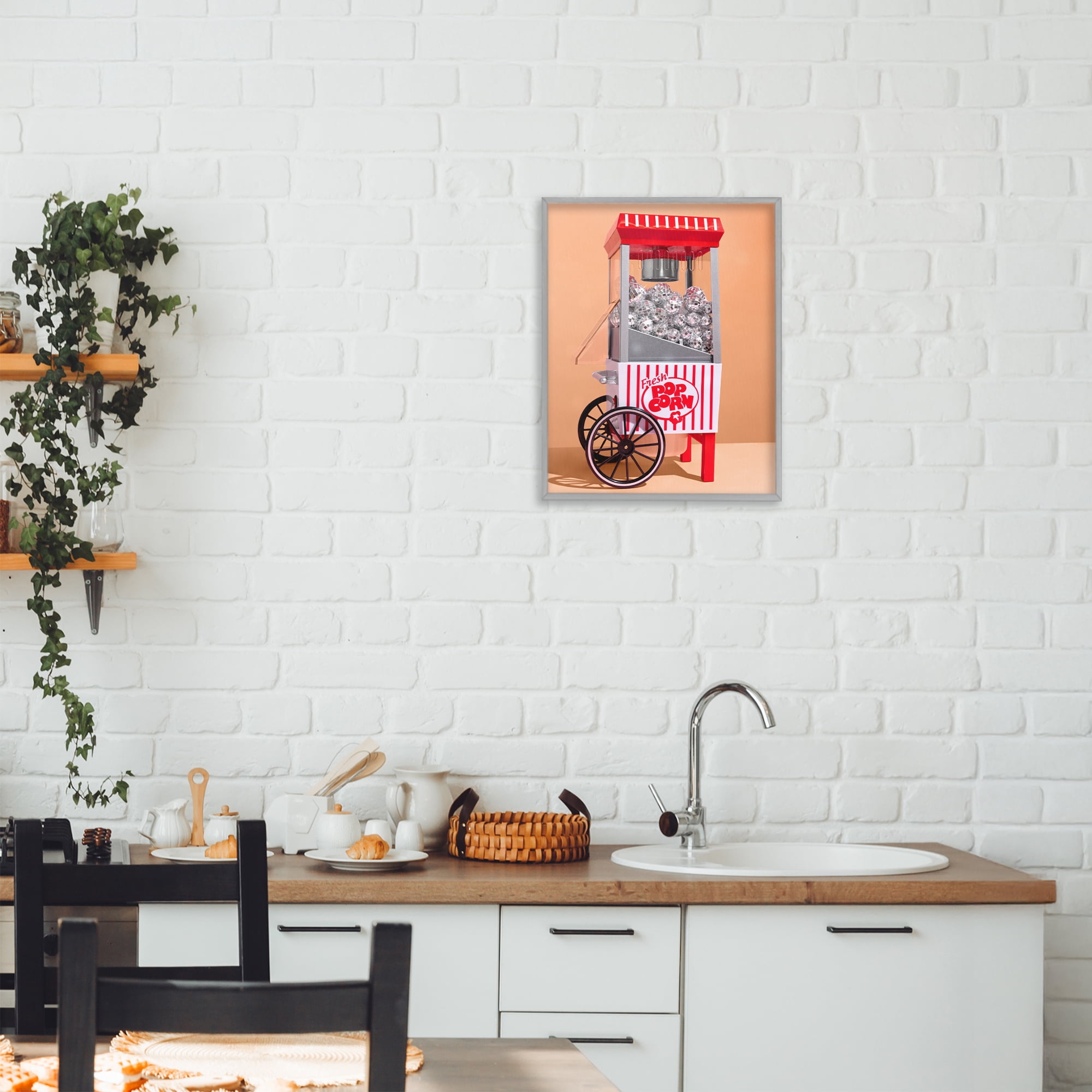 Stupell Industries Retro Disco Popcorn Machine Gray Framed Giclee Art, design by LISH Creative