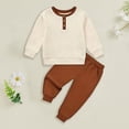 thumbnail image 2 of Xudanell Ribbed Toddler Boy Clothes Set Fall Winter Long Sleeve Sweatshirt and Pants Outfits 2T 3T 4T 5T 6T(Orange, 2-3 Years), 2 of 4