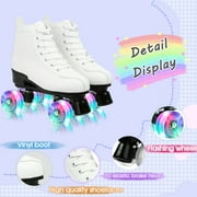 EONROACOO Teen Kids Skates with Light up Wheels, White Roller Skates for Girls Boys(Youth 3)