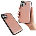 thumbnail image 2 of Designed for iPhone 16 Phone Case, Classic Lightweight PU Leather Back + TPU Frame, Shockproof Protective Anti-falling Ultra Slim Back Case for iPhone 16, Rosegold, 2 of 6