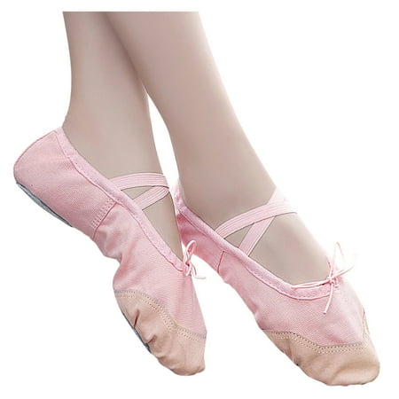 Kureaily Girls Ballet Elastic Band Dance Shoes Canvas Gymnastics Flats Split Sole Shoes 5.5-6 Years