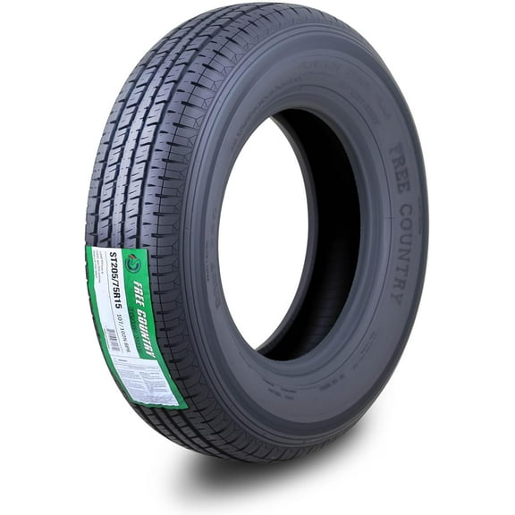 FREE COUNTRY Premium Trailer Tire ST205 75R15 Radial 8PR LR D w/Scuff Guard, Set One