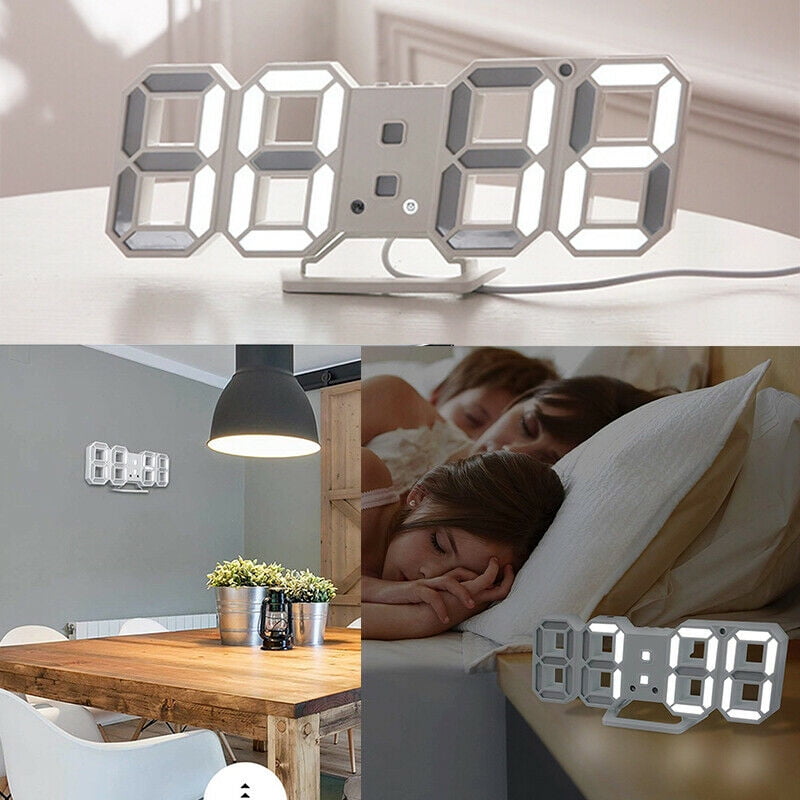 3D LED Modern Digital Wall Clocks Alarm Clock Snooze for Home Kitchen Office