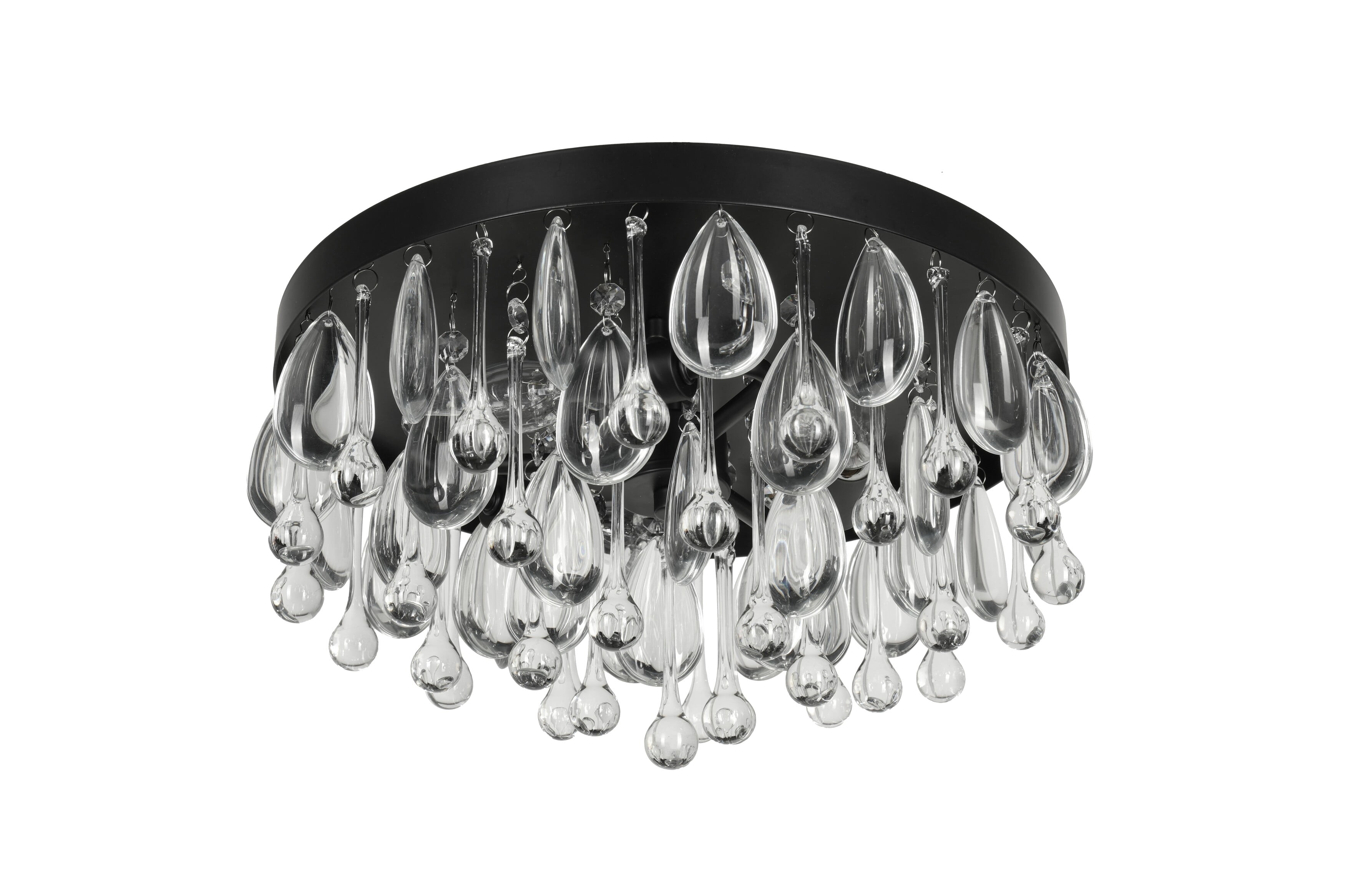 Kenroy Home Cascade 13'' Flush Mount Ceiling Light Fixture with Tiered Rows of Cascading Glass Crystal Beads for Entryway, Living Room, Dining Room, or Bedroom, Black
