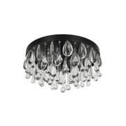 Kenroy Home Cascade 13'' Flush Mount Ceiling Light Fixture with Tiered Rows of Cascading Glass Crystal Beads for Entryway, Living Room, Dining Room, or Bedroom, Black