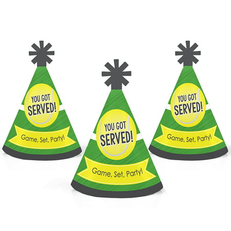 You Got Served - Tennis - Mini Cone Baby Shower or Tennis Ball Birthday Party Hats - Small Little Party Hats - Set of