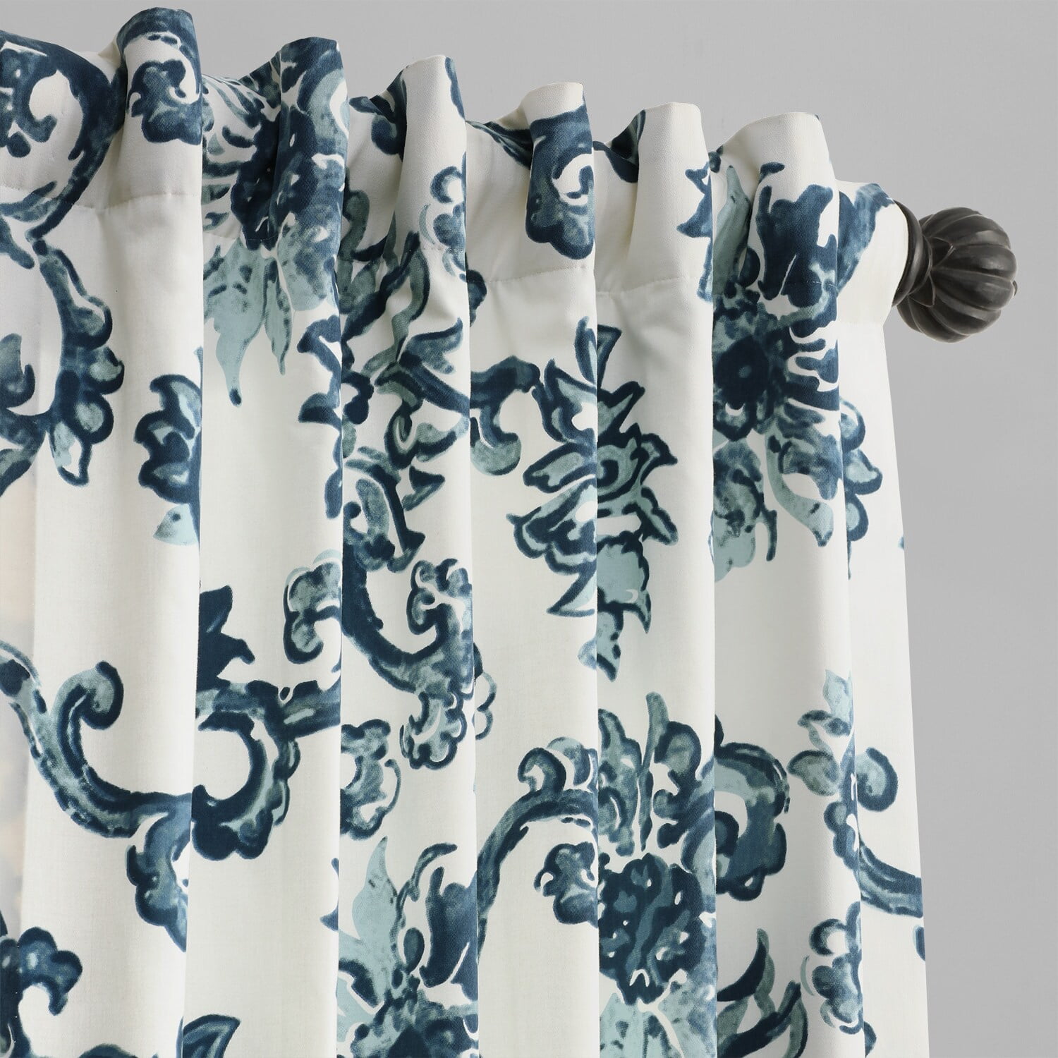 Indonesian Blue Printed Cotton Twill Curtain (1 Panel), Indonesian Blue, 50W X 84L