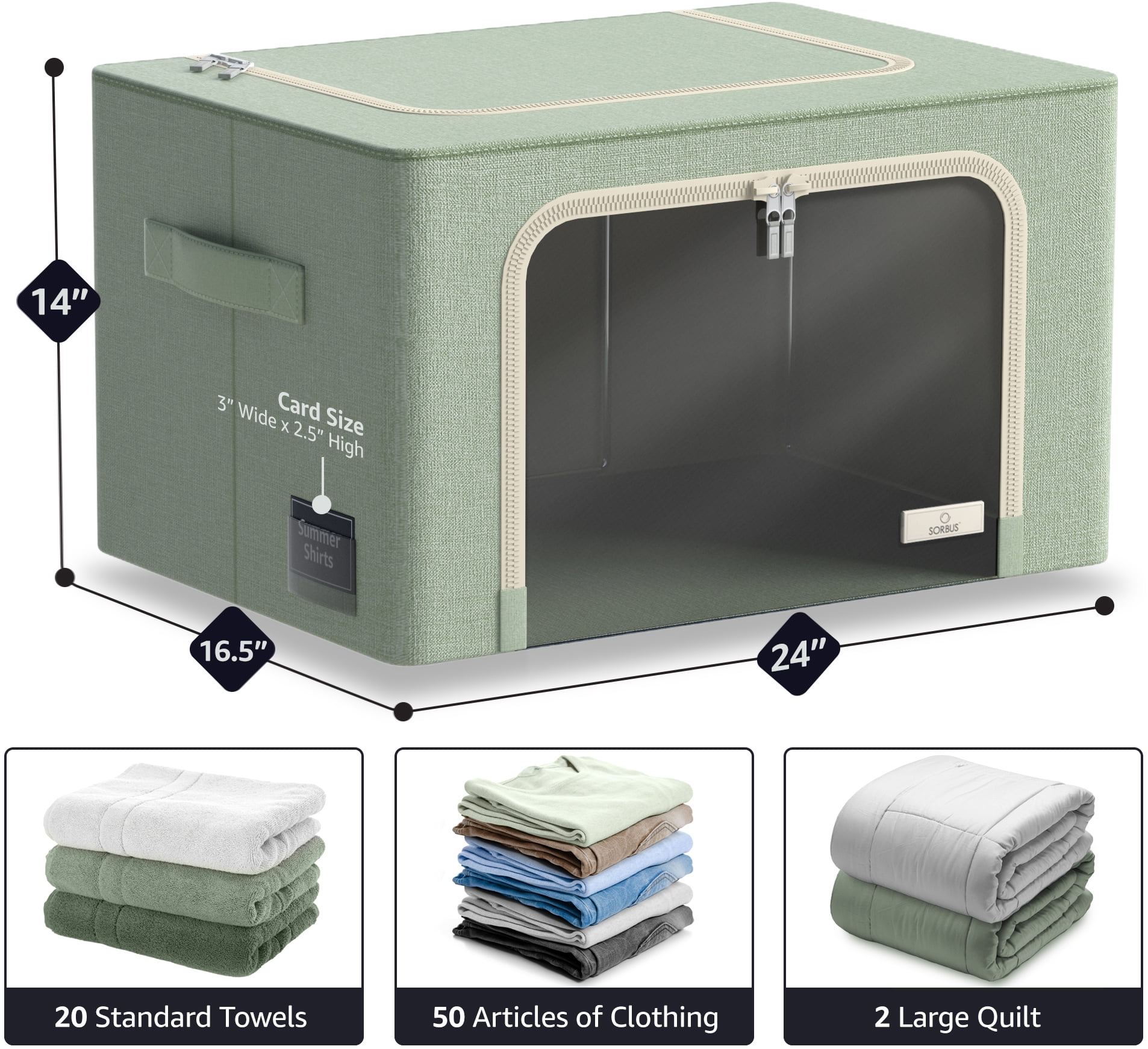 Sorbus Jumbo Storage Bins with Metal Frame Stackable Foldable Clothes Organizer Bags Oxford Fabric & Clear Window & Handles- 4Pk