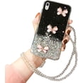thumbnail image 1 of Pour Apple iPhone XR Noir Intelligent Antichoc Pailleté Cristal Papillon Dragonne Étui Étui, 1 of 5