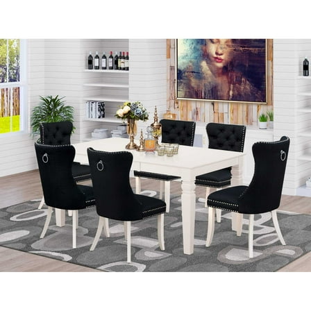 East West Furniture 7 Piece Dining Table Set Contains a Rectangle Kitchen Table with Butterfly Leaf