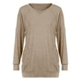 thumbnail image 4 of QUYUON Vintage Sweatshirts Discount Cozy Sweatshirts Women Polyester Long Sleeve V-Neck Solid Pullover Tops Style S-738 Stretch Ladies’s Sweatshirt Snug Fit Shirts Khaki L, 4 of 5
