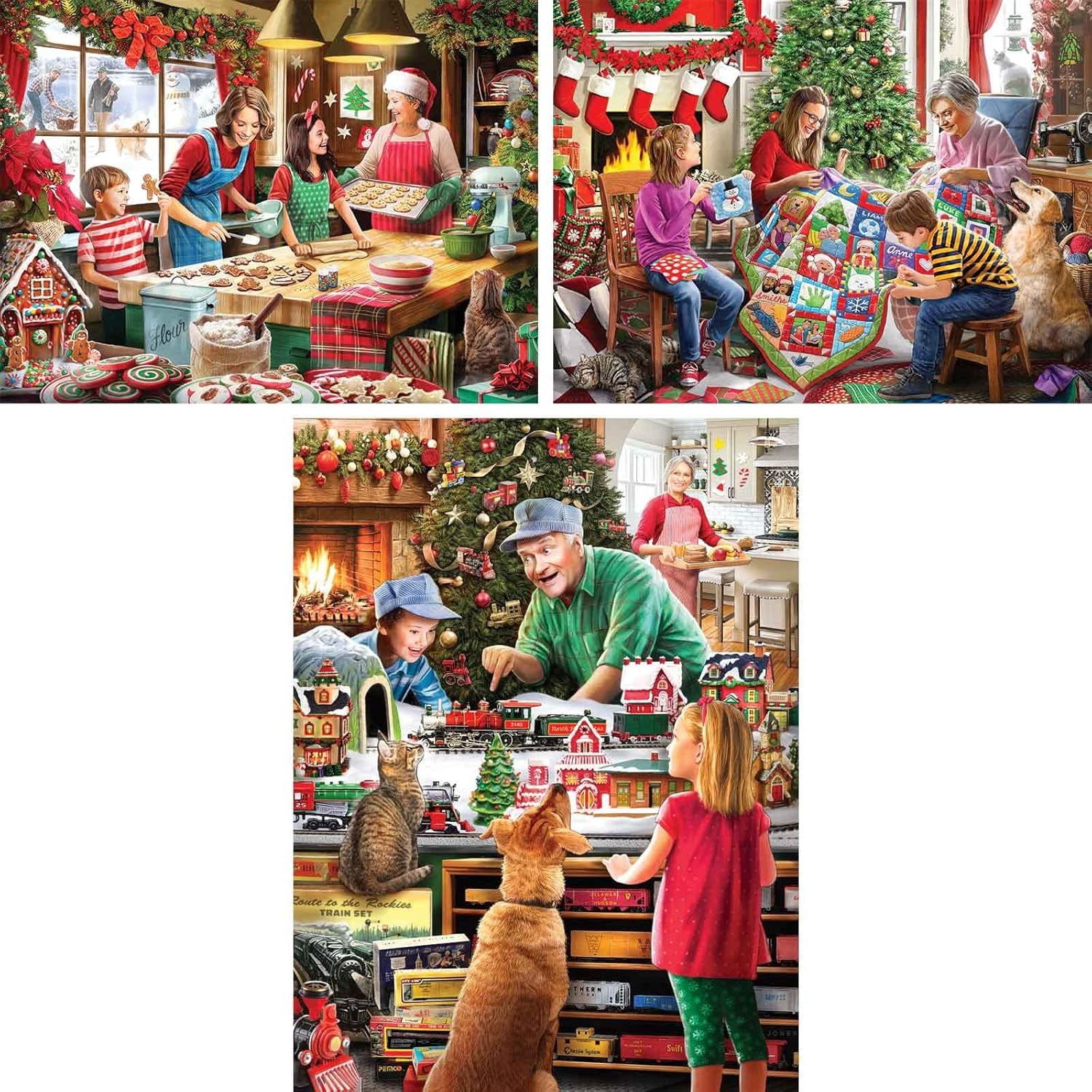 Bits & Pieces 3-Pack 300-Pc Holiday Jigsaw Puzzles by Larry Jones, 18×24″