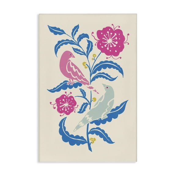 Stupell Industries Minimal Bird Couple on Leaves Floral Painting Wrapped Canvas Canvas Art Print Wall Art, 16 x 24