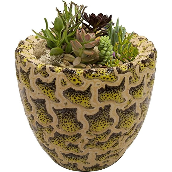 India Meets India Ceramic Flower Pot Designer Planter Vase Indoor Outdoor Planter Handicraft by Awarded Indian Artisan (Yellow)