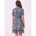 thumbnail image 3 of DARING DIVA Floral Ruffle Hem A-Line Smocked Chiffon Dress S Grey Blue, 3 of 6