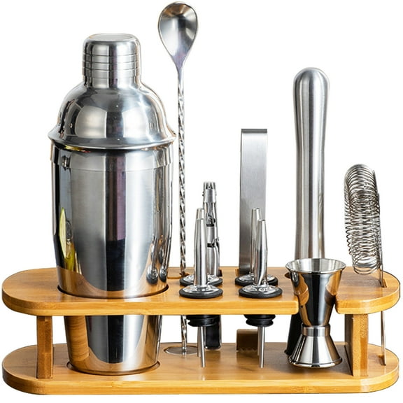 Cocktail Shaker Set Bartender Kit with Stand Bar Tool Set Drink Mixer Set Bartending Kit 12 Piece 25oz: Martini Shaker, Jigger, Strainer, Mixer Spoon, Muddler, Liquor Pourers |Silver Bartender