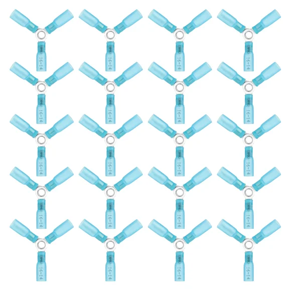 20x 3 Way Wire Connector 16-14 Gauge AWG Crimp Y Ring Heat Shrink Butt Terminals