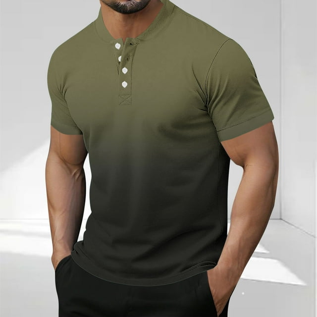 Wancir Mens Shirts Clearance Sale Men's Fashionable Short Sleeved Button Round Neck Casual Solid Color Top