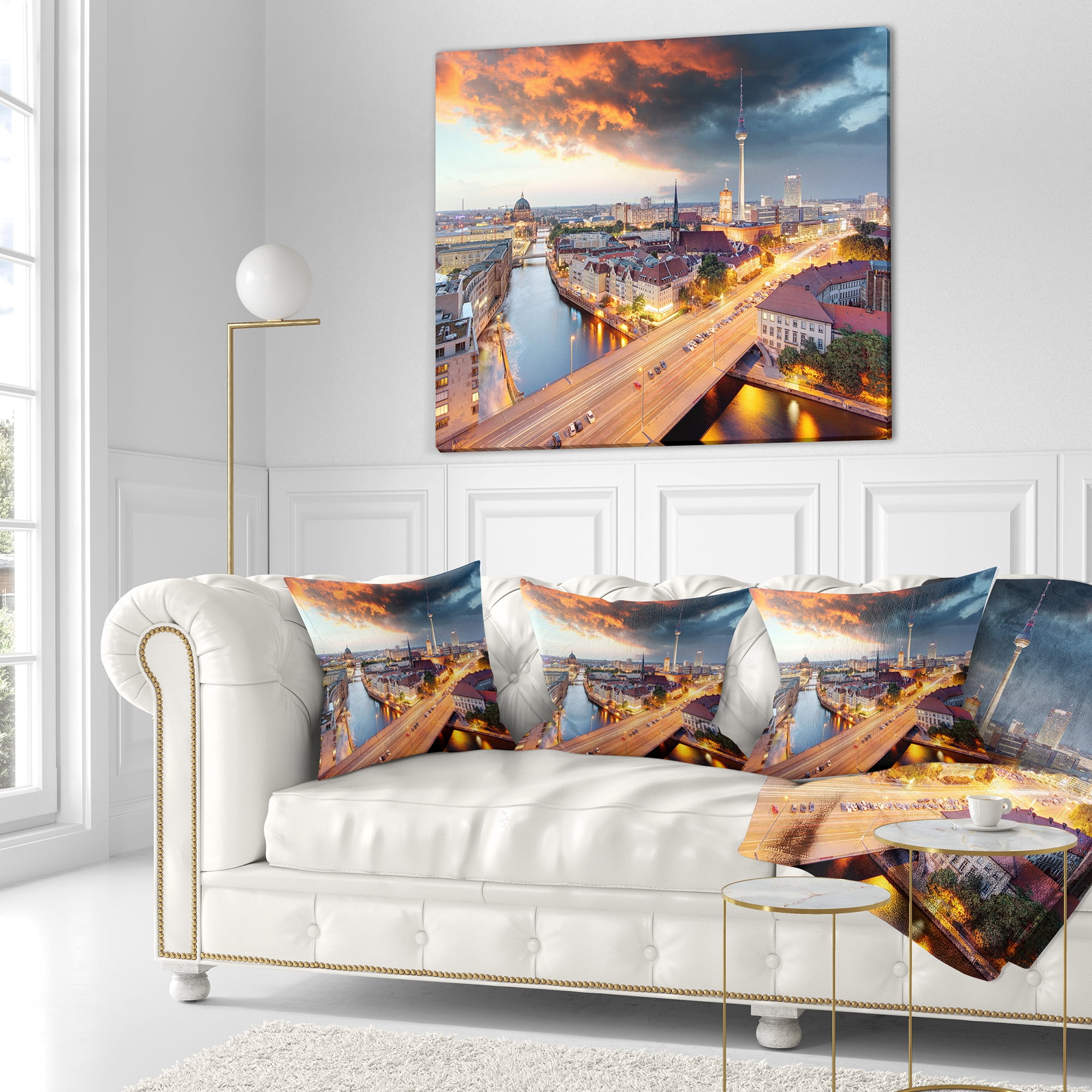 Designart Berlin at Dawn with Dramatic Sky - Cityscape Throw Pillow - 18x18
