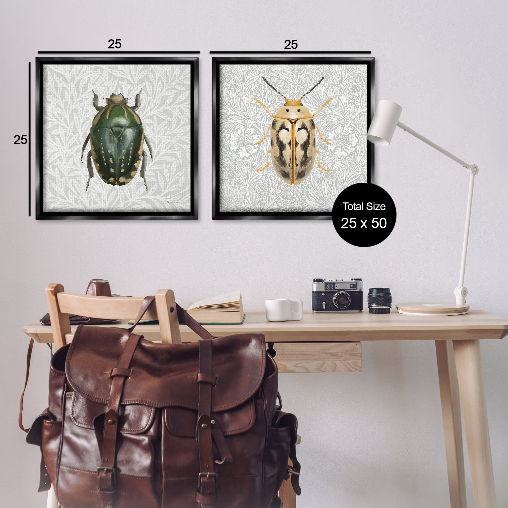 Stupell Industries Beetle Insect Portrait Animals Painting Black Floater Framed Canvas Art Print Wall Art, 25 x 25, Set of 2