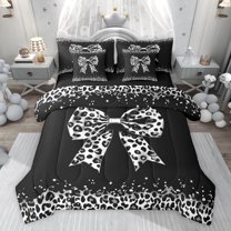 Castle Fairy Grey Ribbon Bow Bedding Comforter Set,Vintage Leopard Queen Bedding Sets