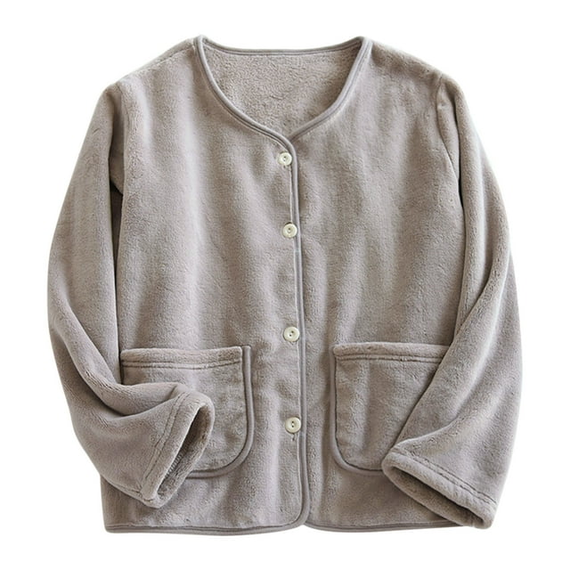 MeetoTime Womens Pajama Top Fall Winter Flannel Long Sleeved Button Tops with Pocket Home Clothes