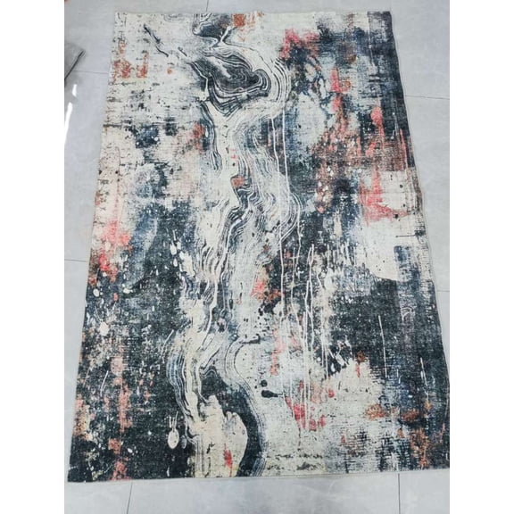 Yesfashion Carpets Area Rugs Washable 1150Gsm Velvet Heavy Pearl Velvet Washed Back Folding Printed Carpet Xk-Abstract-Dancing Color Red and black 5*7ft
