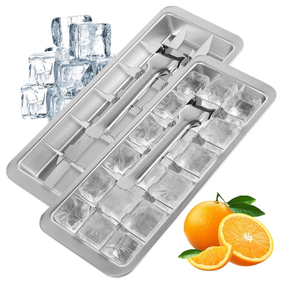 2PCS Stainless Steel Ice Cube Trays, 18 Slot Metal Ice Cube Trays for Freezer Vintage Inspired Design with Release Lever Remove Handle for Making Large Cubes Kitchen & Bar