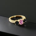 thumbnail image 3 of Gem Stone King 18K Yellow Gold Plated Silver 3-Stone Ring Oval Pink Moissanite and Onyx Black (1.97 Cttw, Size 9), 3 of 4