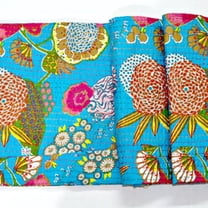 Hippie Beautiful Turquoise Fruit print Kantha Blanket Traditional Indian Hand Stitched Tropical Fruit Print Queen Bedspread Throw