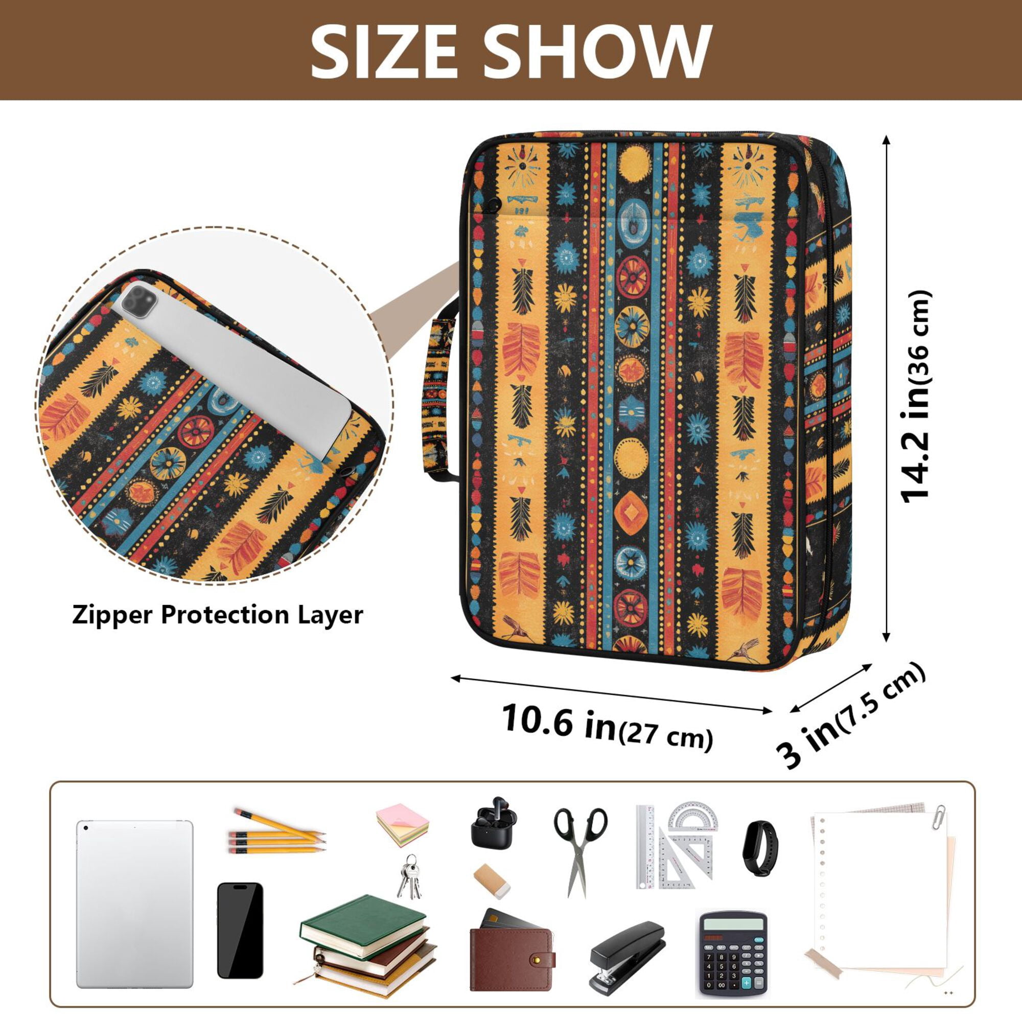 FORMRS Accordion File Folder A4 Size 7-Pocket Expanding Document Organizer Bag with 3 Ring Binder, Orange Geometric