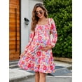 thumbnail image 4 of Women's Maternity Square Neck Long Sleeve Fall Dress Smocked Ruffle Casual Midi Dress Baby Shower Photoshoot, 4 of 9